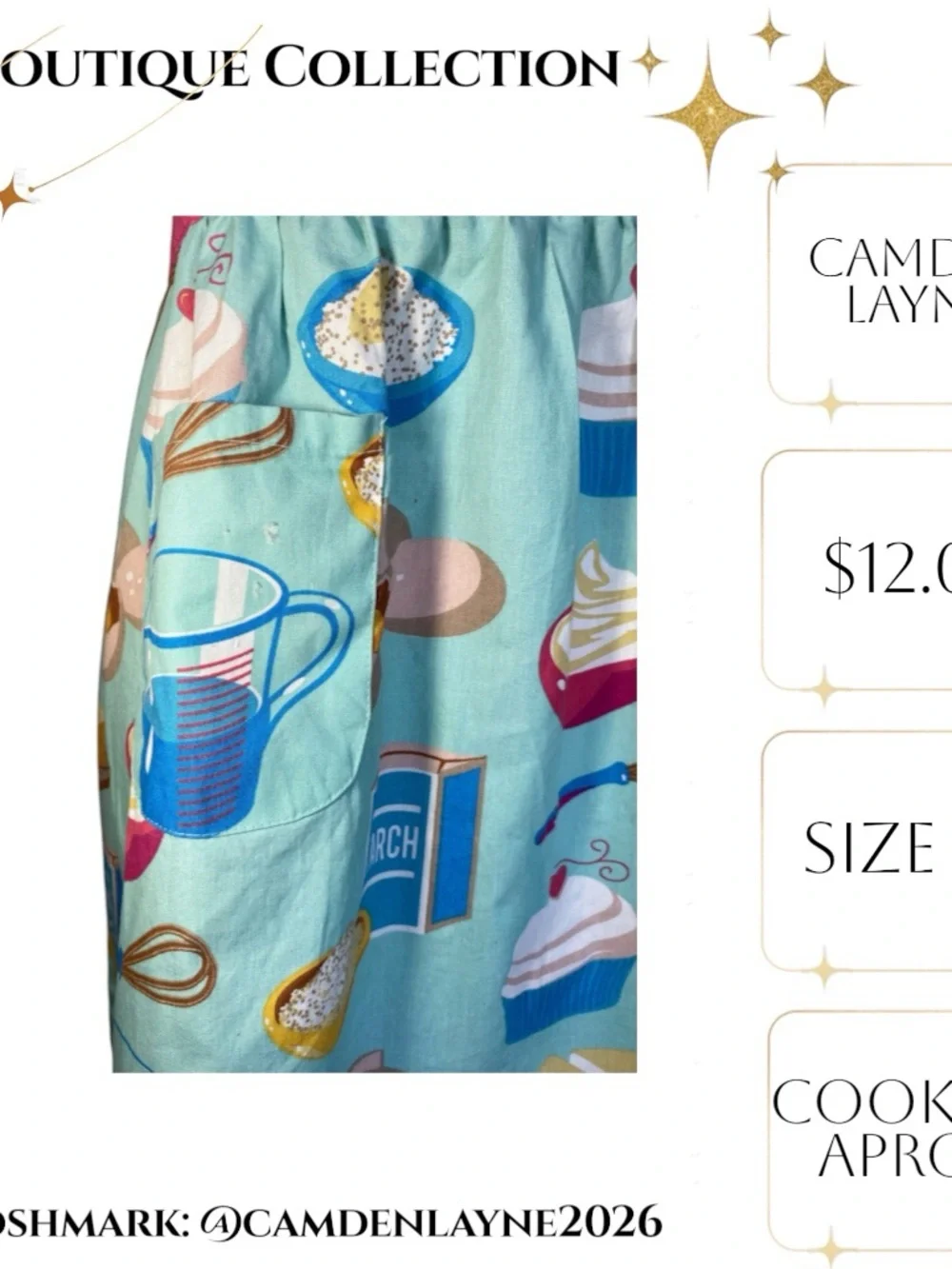 Retro Inspired Aqua and Pink Cotton Kitchen Apron
